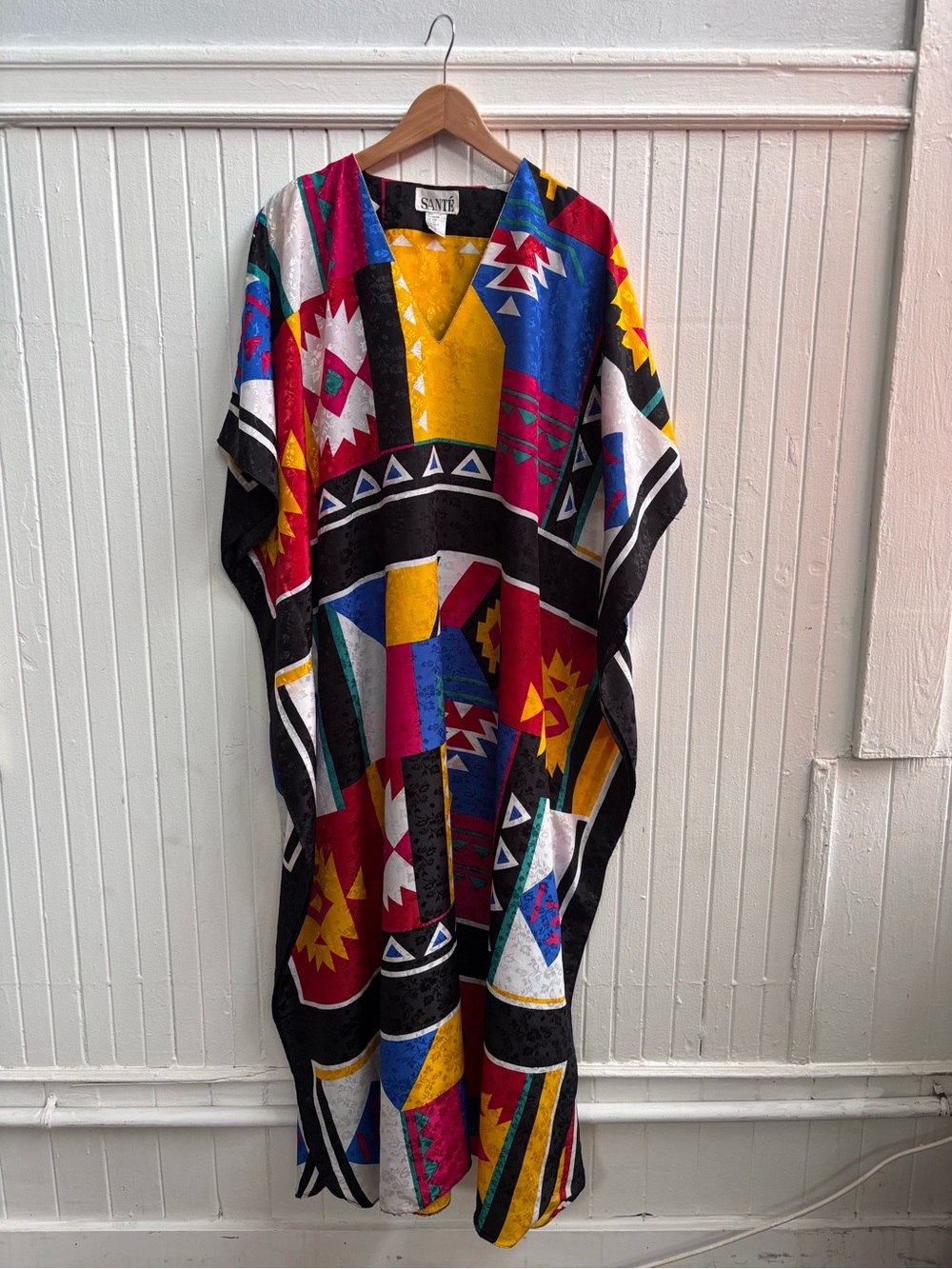 Vintage-Multicolor Geometric Kaftan Dress